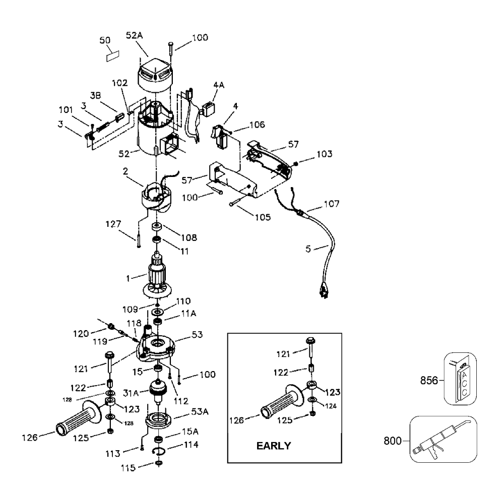Fig-0 Diagram and Parts List for 7402 Type-1 Porter Cable Sander Grinder